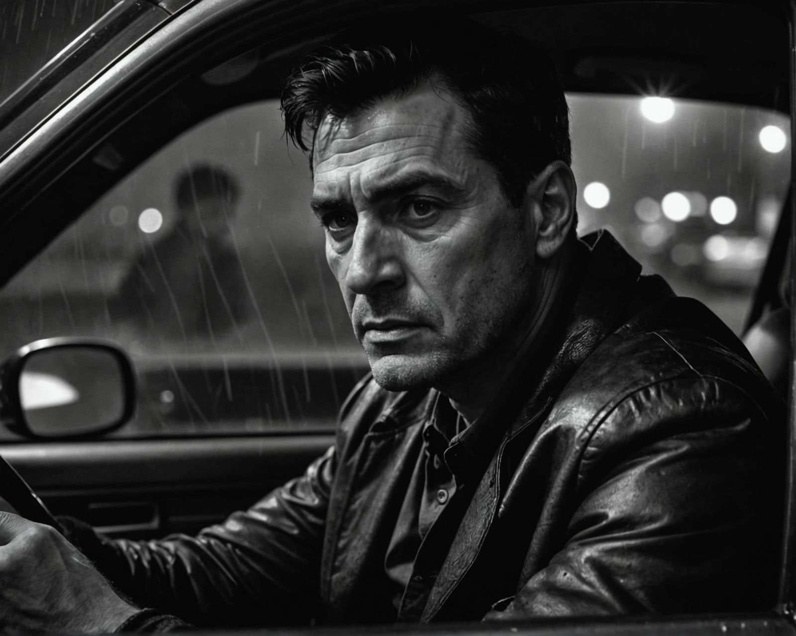 Tense Noir Car Scene on December Night