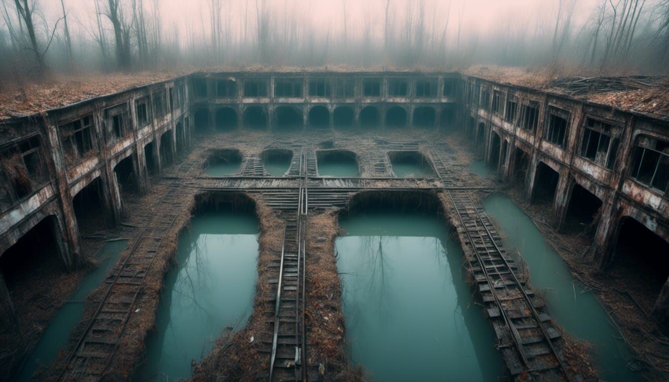 Underwater Ruins of a 1950s Railway Station