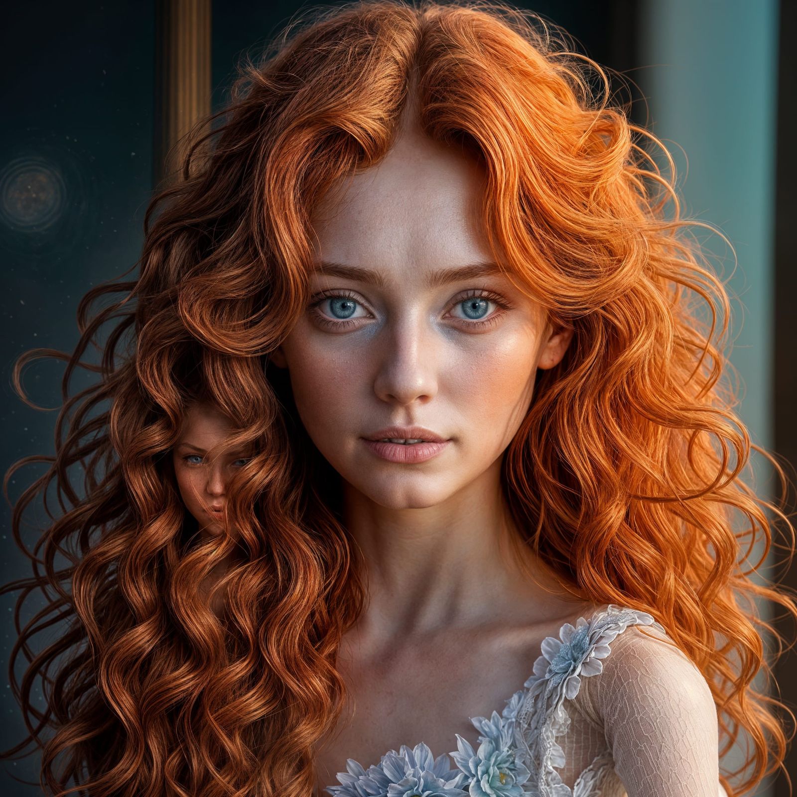 Ethereal Ginger Woman with Blue Eyes: Fantasy Art
