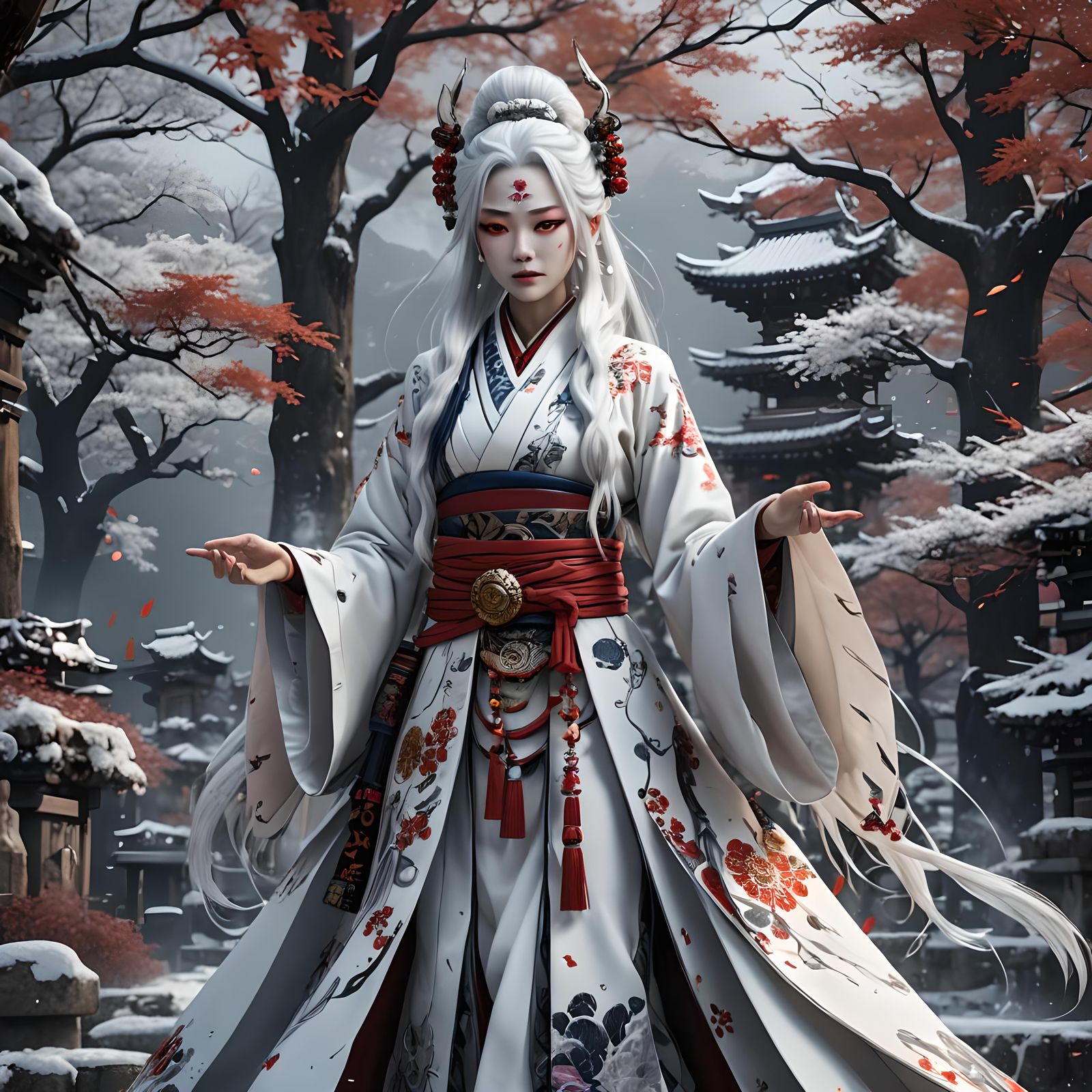 Yuki-Onna Oiran: Detailed Fantasy Concept Art