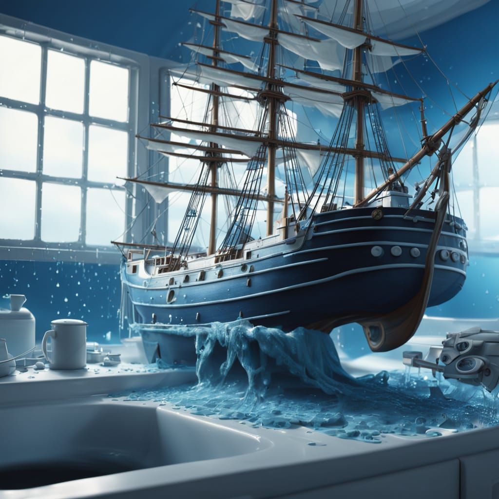 Surreal Sailing Ship Emerges from Mystical Vortex in Fantasy...