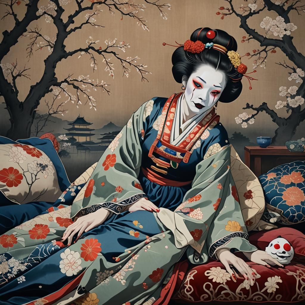 Clown Woman in Ukiyo-e Style