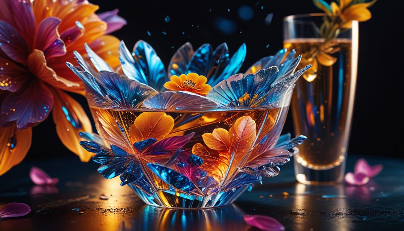 Futuristic Cocktails in Sculpted Glassware, Macro Photograph...