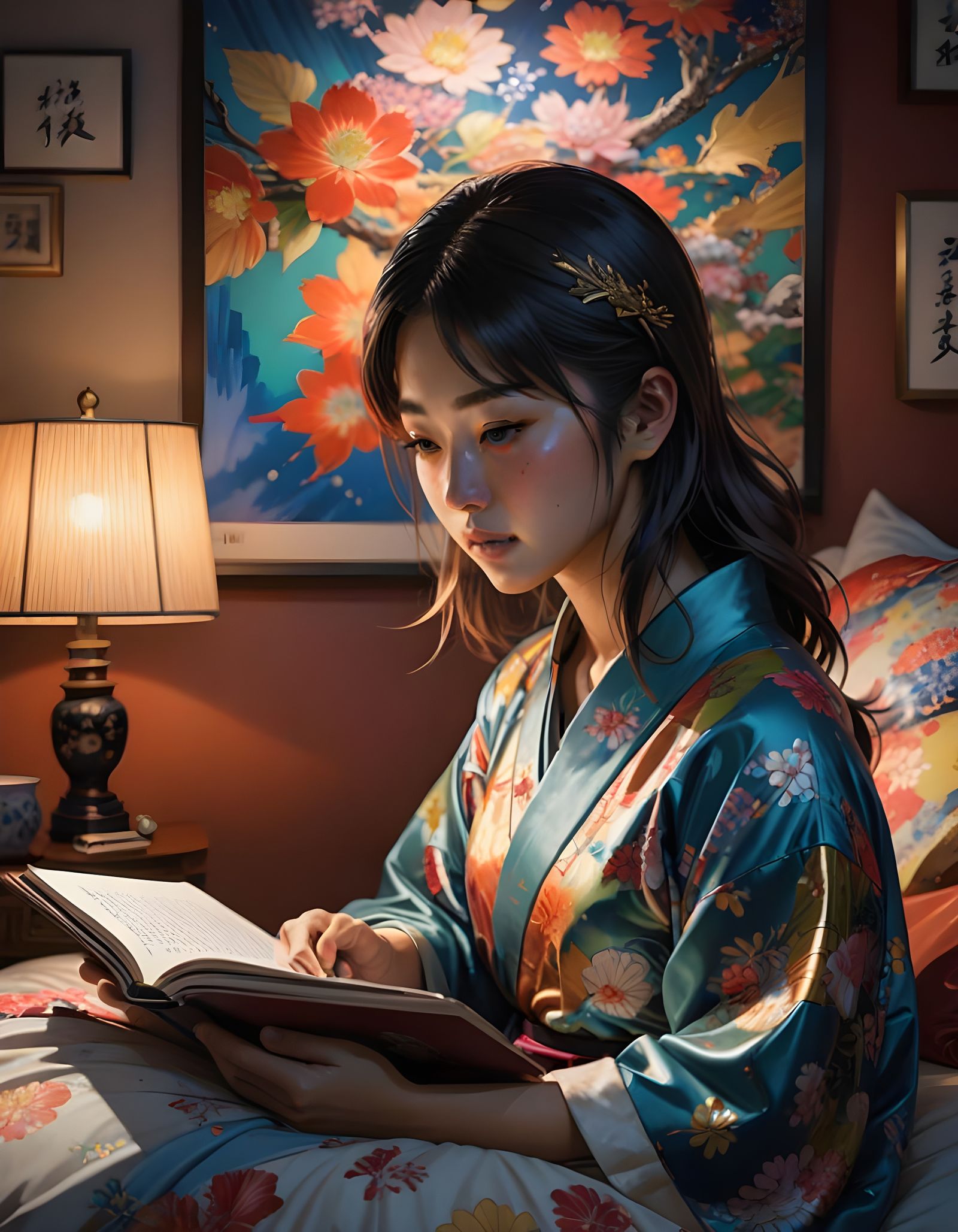 Hyperrealistic Japanese Girl Reading Splash Art