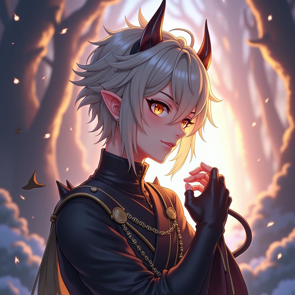 Fantasy Demon with Platinum Hair, 3D Anime Art