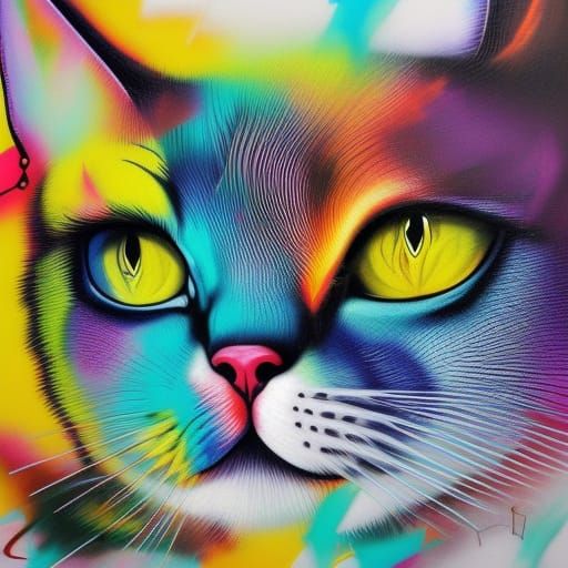 Colorful Graffiti Cat in Polychromatic Splash Art