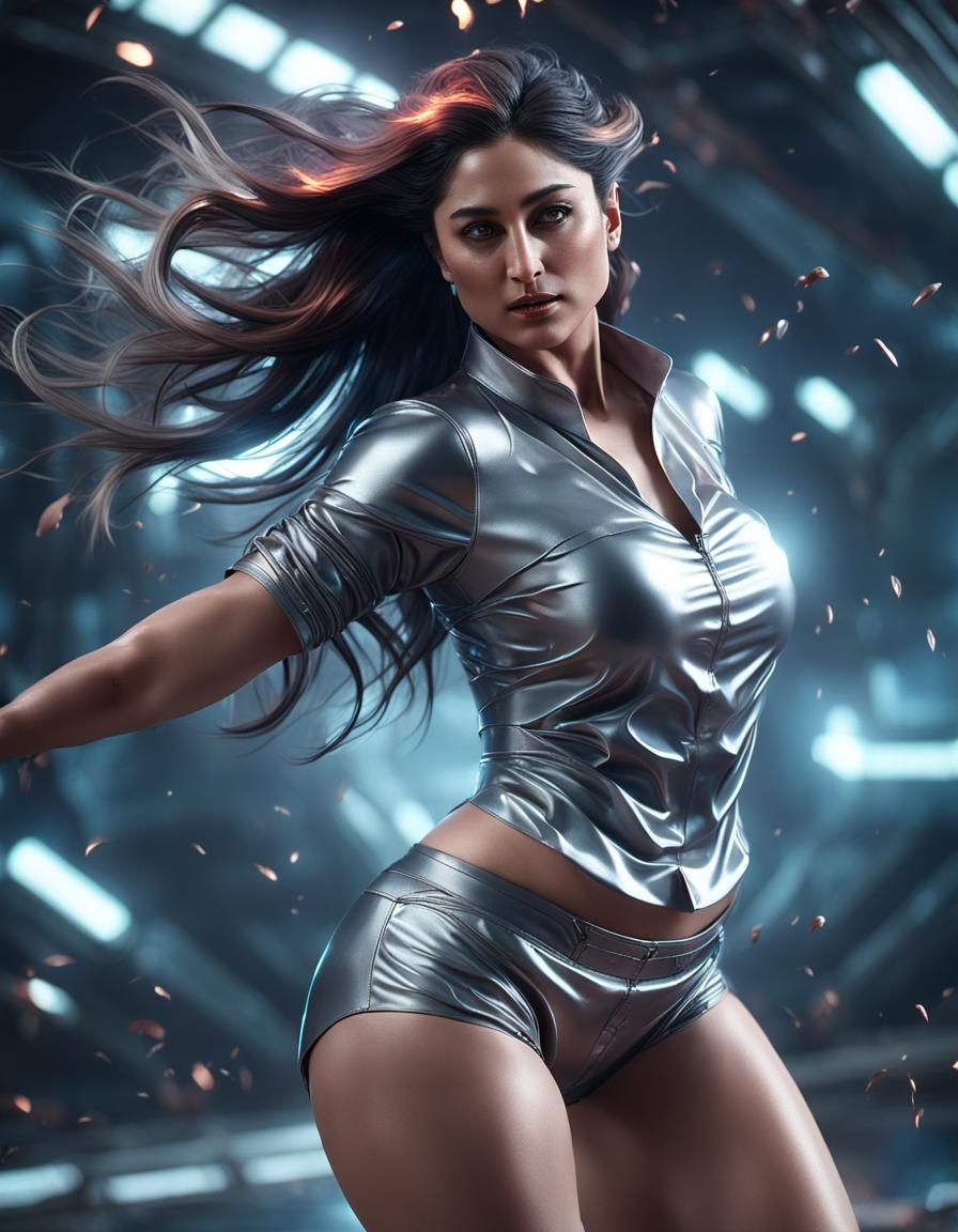 Futuristic Indian Fantasy Woman in Shiny Bloomers