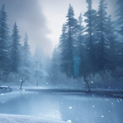 Winter Landscape with Ice Skating People in Matte Painting S...