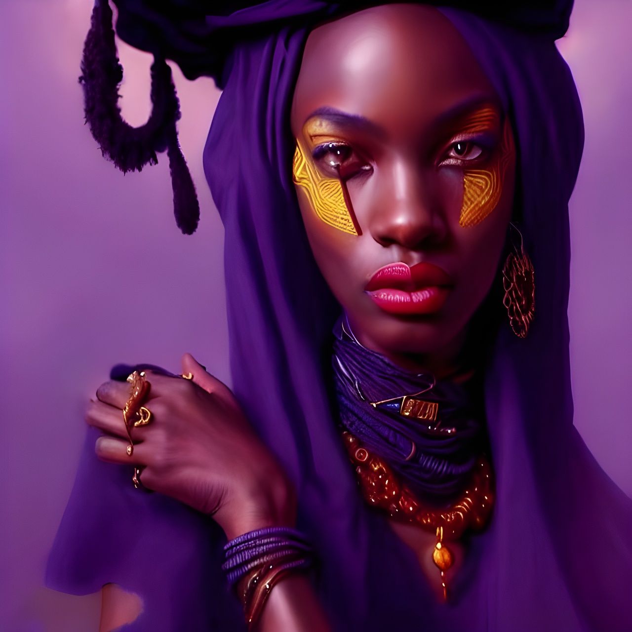 Beautiful African Witch Portrait in Afrofuturist Style