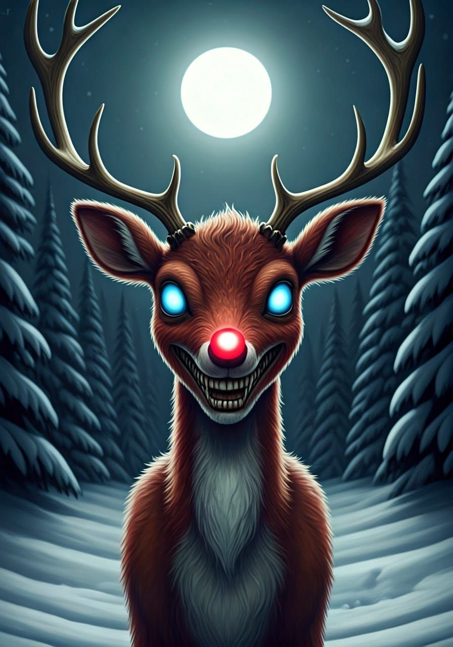 Wendigo Reindeer Monstrosity in Haunting Surrealist Style