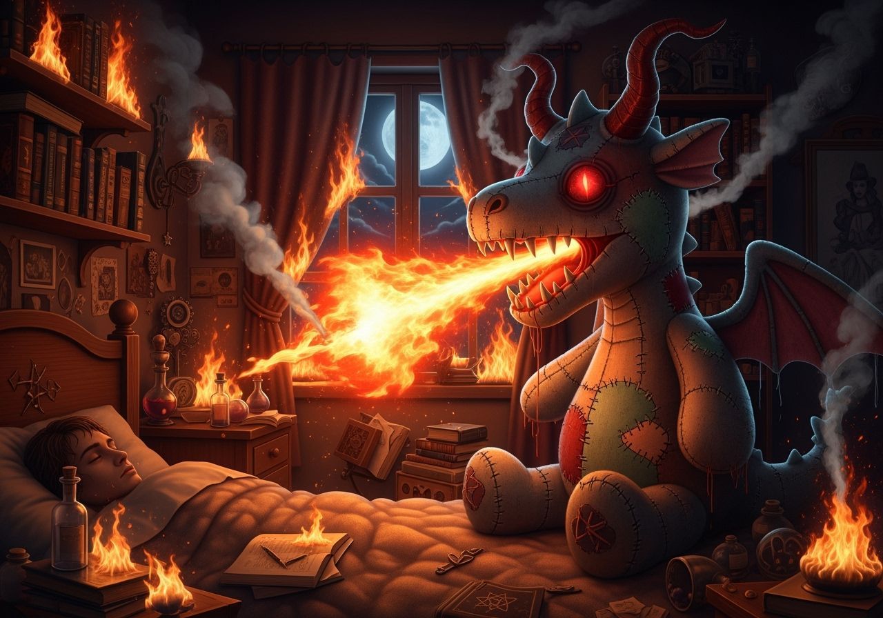 Evil Dragon Toy Breathes Fire on Sleeping Owner