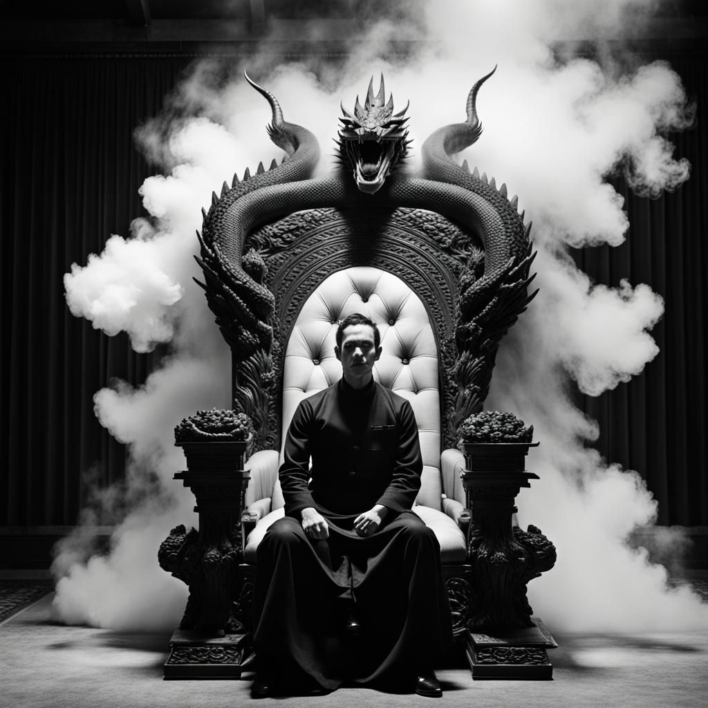 Dragon and Throne in Black and White