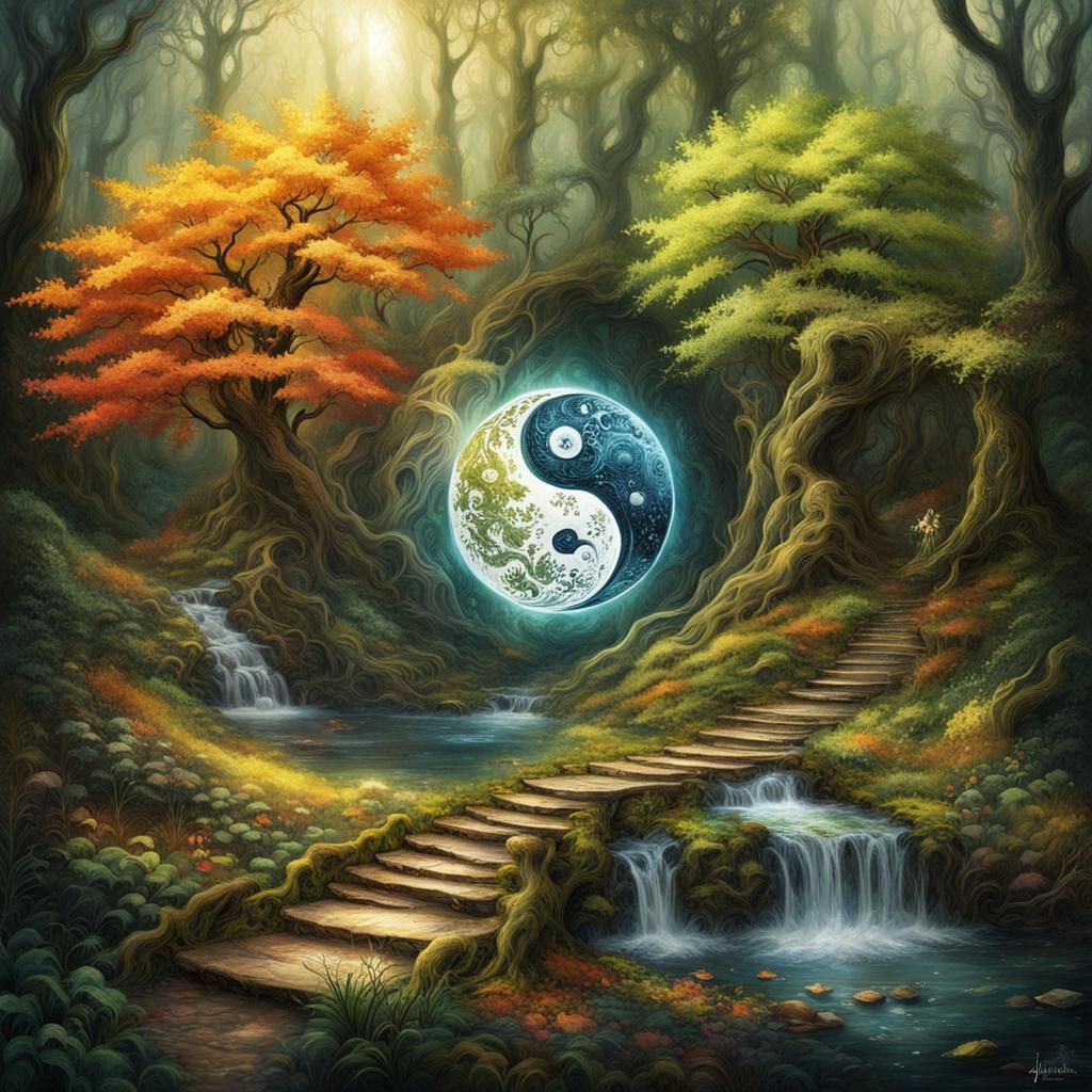 Harmonious Yin Yang in Fantasy Forest