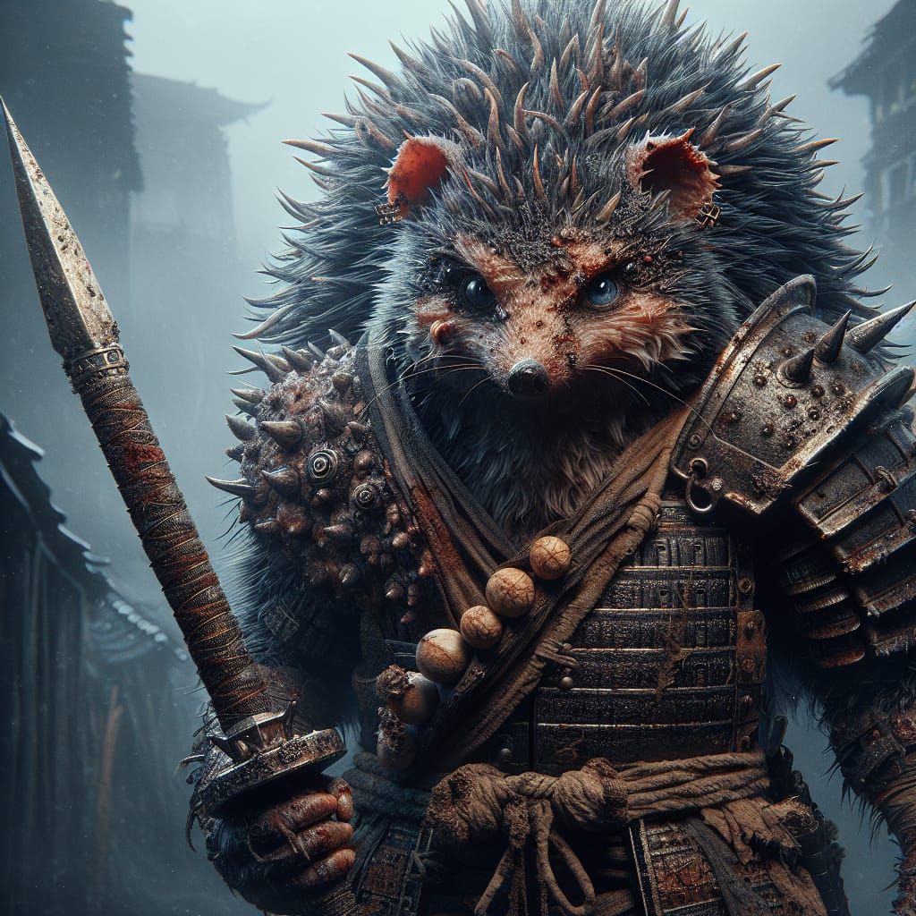 Intimidating Hedgehog Warrior in Dystopian Wasteland