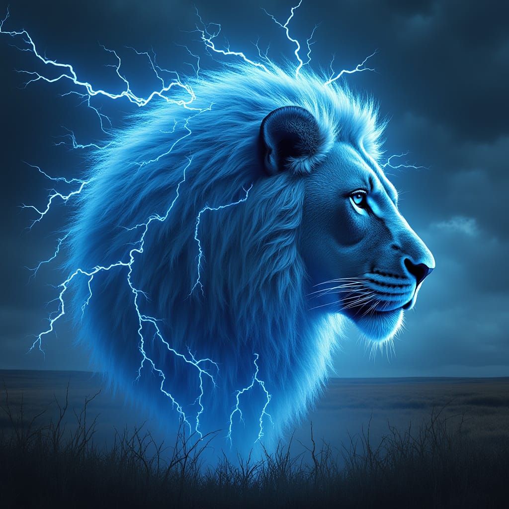 Electric Lion of the Stormy Savannah