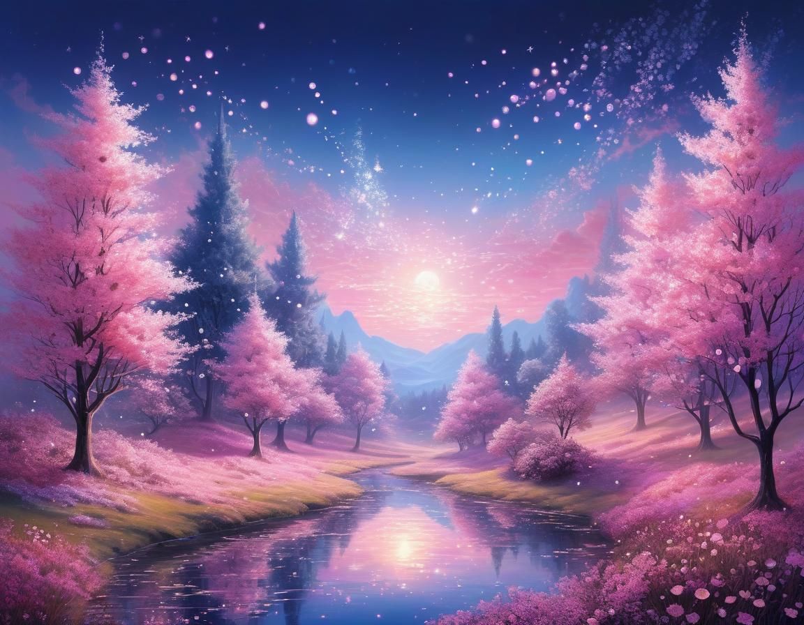 Ethereal Fairycore Village in Pink Crepuscule