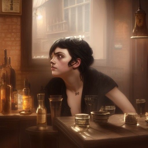 Victorian Bar Scene of Woman, Lecouffe-Deharme Style