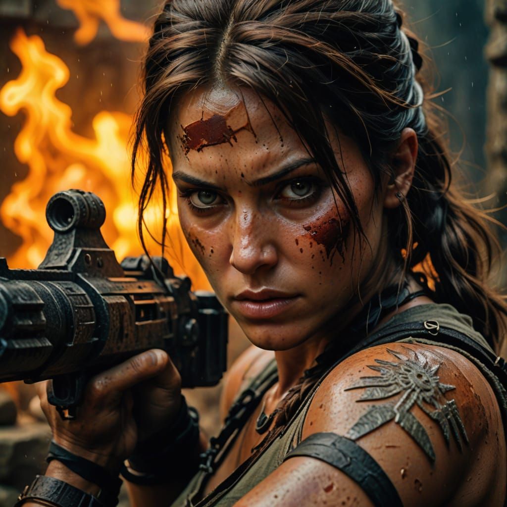 Lara croft tomb raider in breathtaking action scene