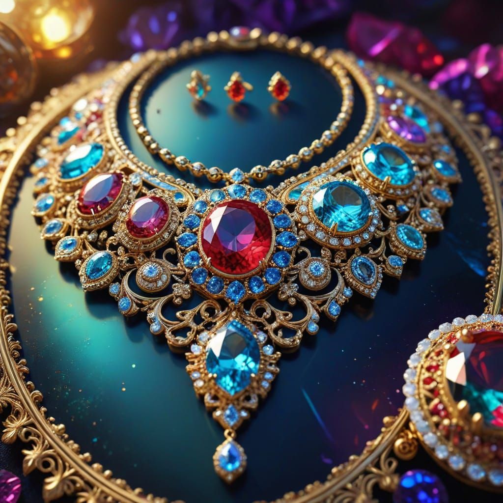 Luxurious Gemstone Jewelry in Vibrant Oil Painting Style