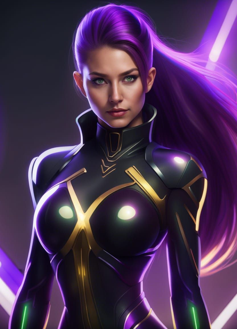 Futuristic Woman with Glowing Purple Hair