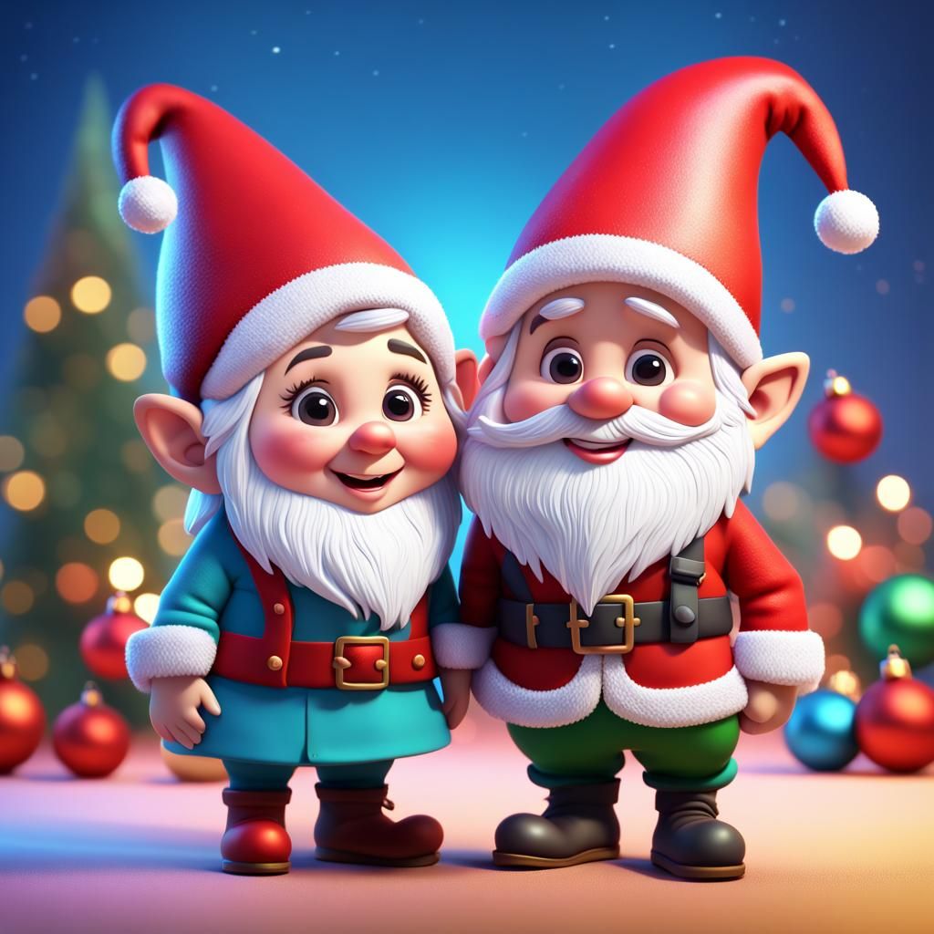 Cute Christmas Gnome Couple: 3D Digital Art