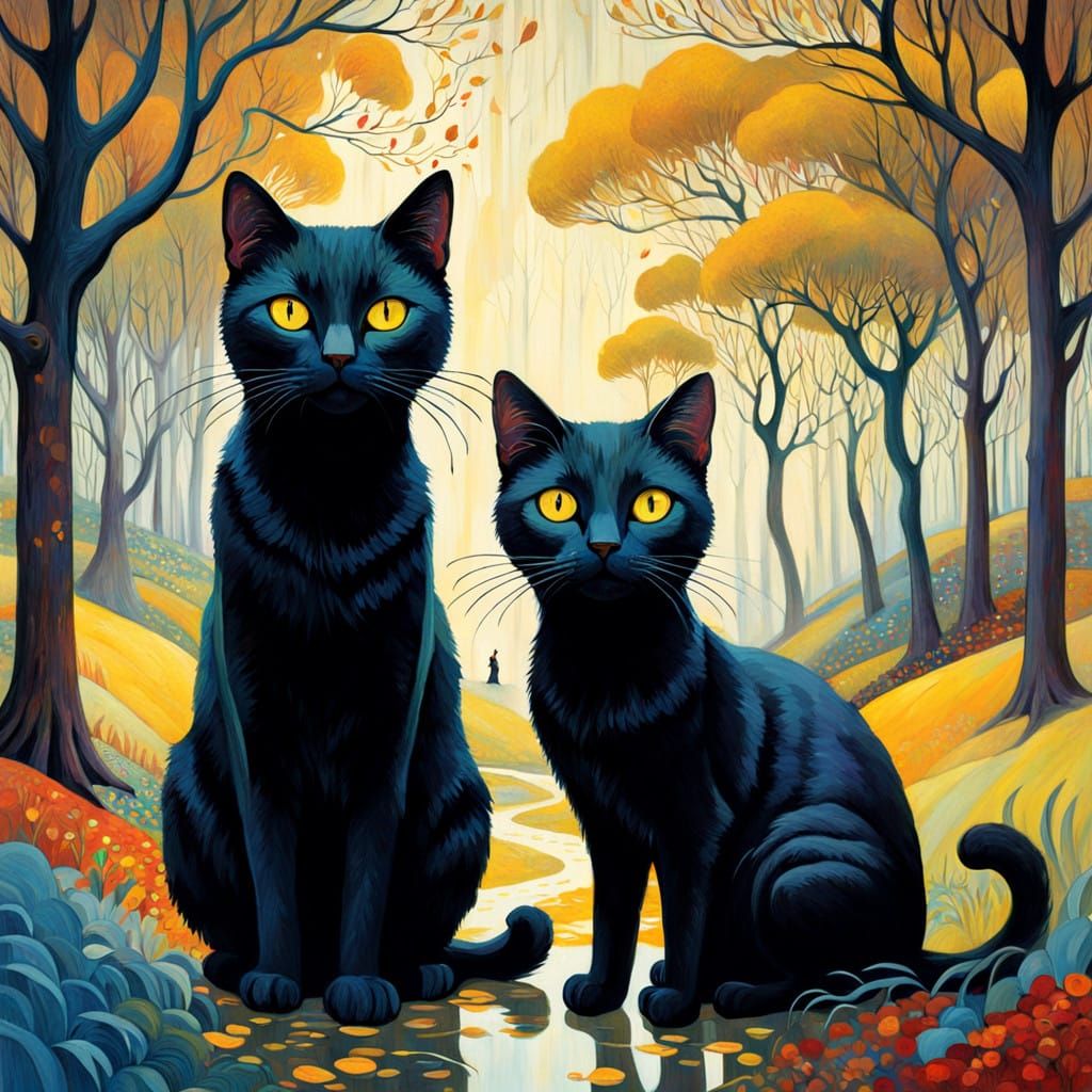 Two elegant black cats.