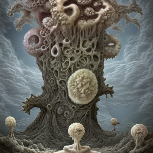 Surreal Dystopian Hybrids in Giger-Inspired Digital Art