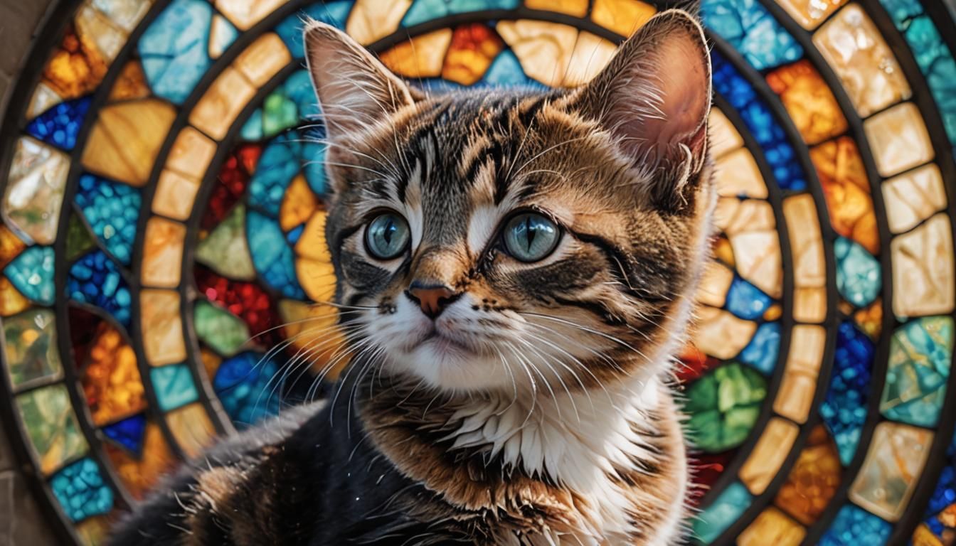 Fibonacci Kitten in Stained Glass Window