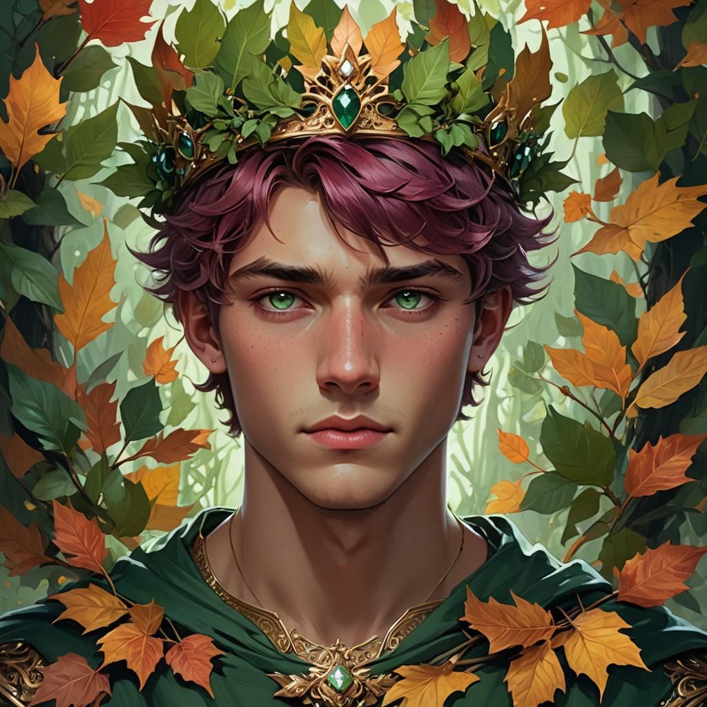 Portrait of a Youth with Leaf Crown, Hyperdetailed Art