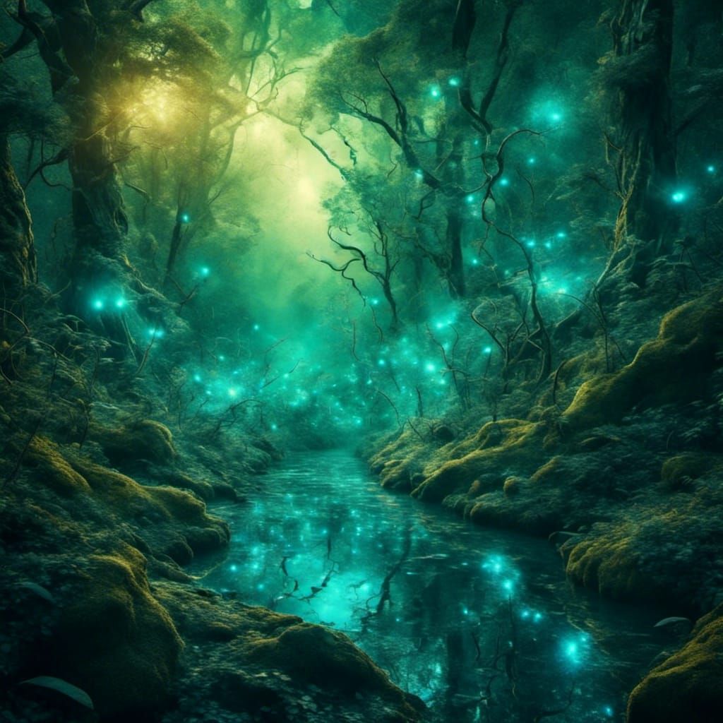 Psytrance Festival in Forest: Neon Lights and Lasers