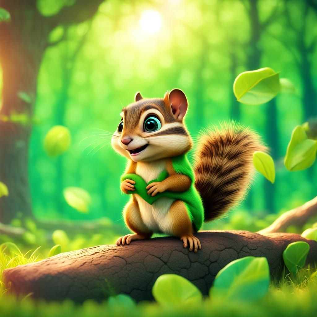 Cute Chipmunk in Colorful Forest: 3D Digital Art