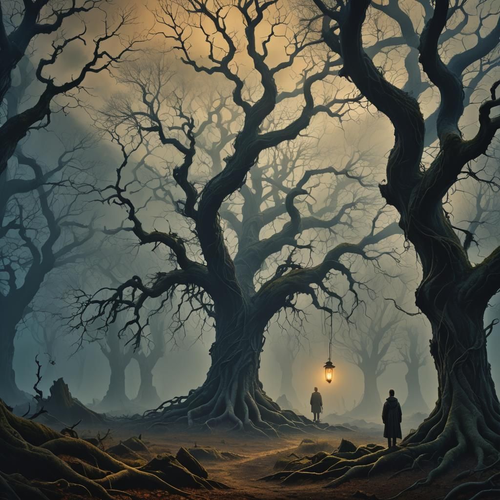 Mystical Forest Figure in Dark Fantasy Landscape