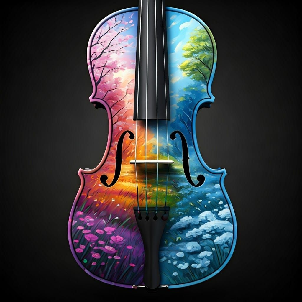 Ethereal Violin Enchanted with Vibrant Seasonal Landscapes i...