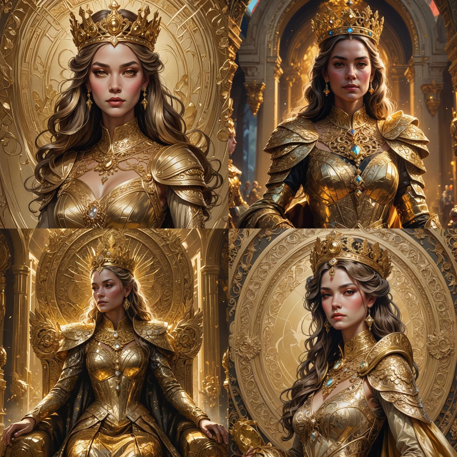 Golden Queen Portrait in Art Nouveau Style