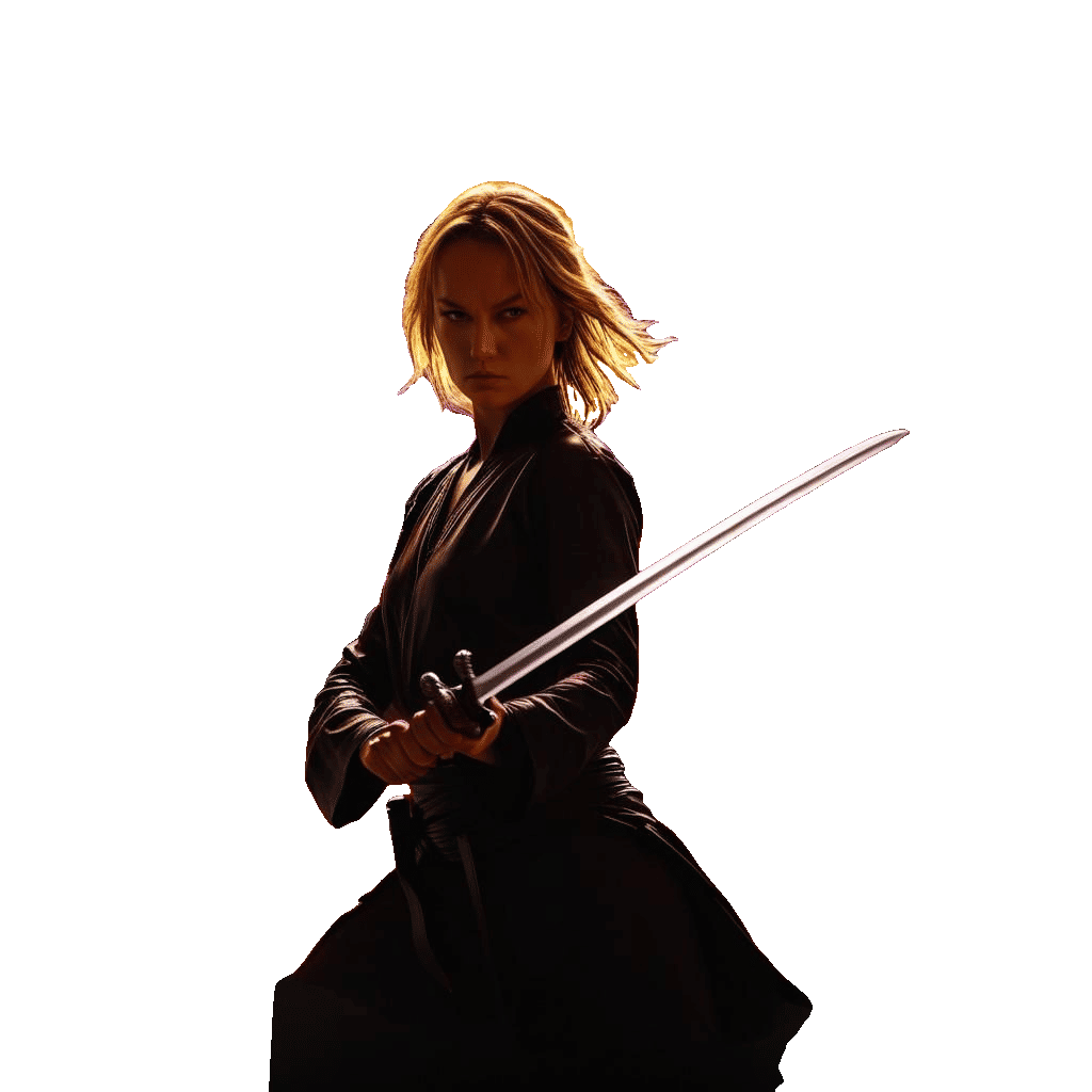 Silhouette Art of a Sword-Wielding Woman