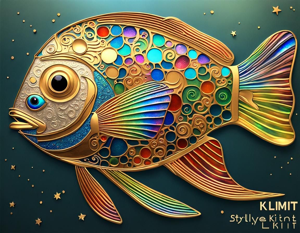 Golden Fish Art Nouveau Klimt Style 3D Render