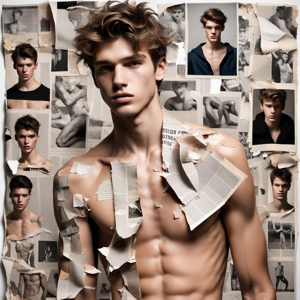 Shirtless Models Collage: Fashion Art Decoupage