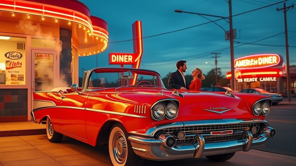 1957 Bel Air at Diner: Hyperrealistic Retro Photo