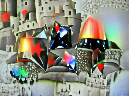 Iridescent Art Deco Castles with Diamonds and Stars