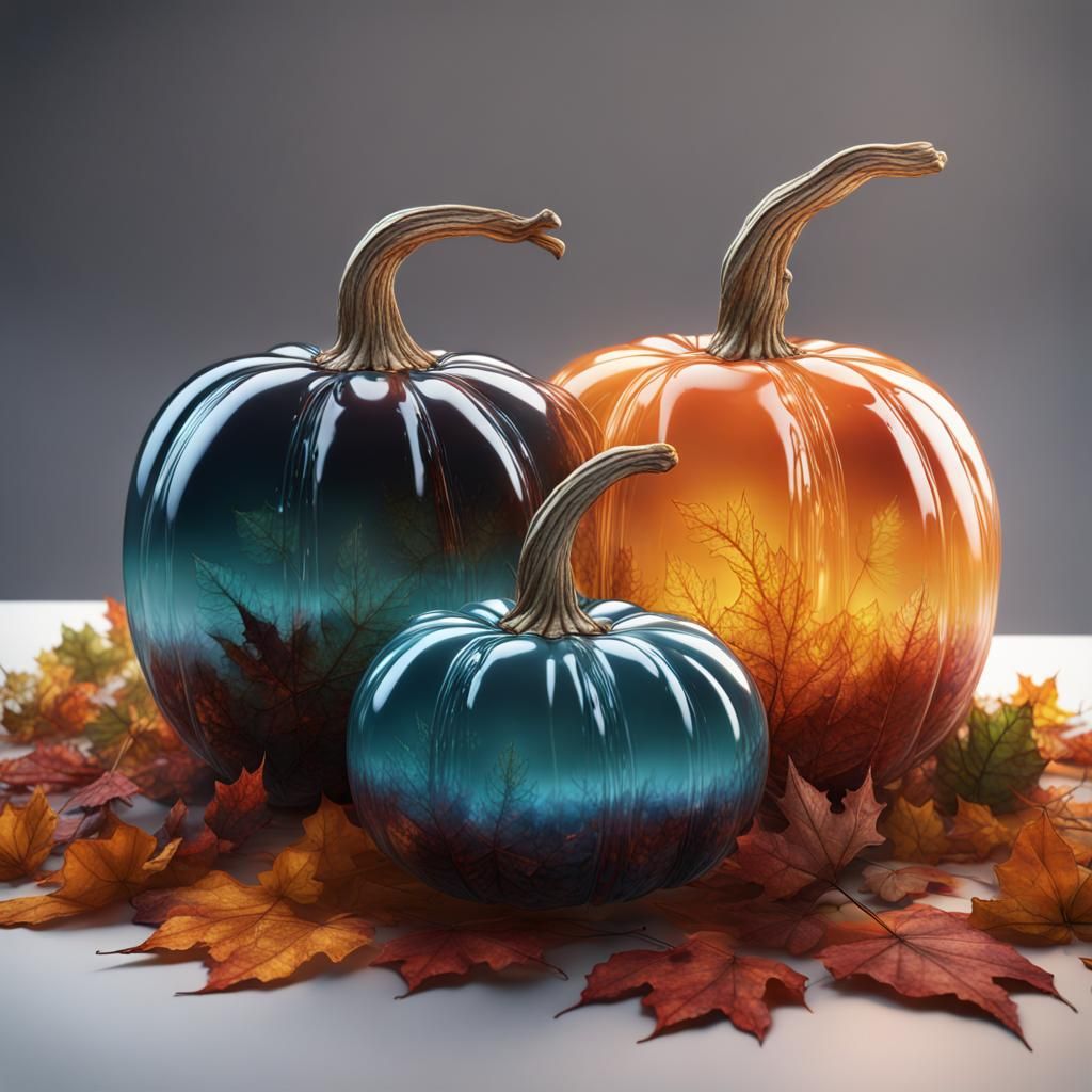 Ombre Glass Pumpkins with Autumn Leaves