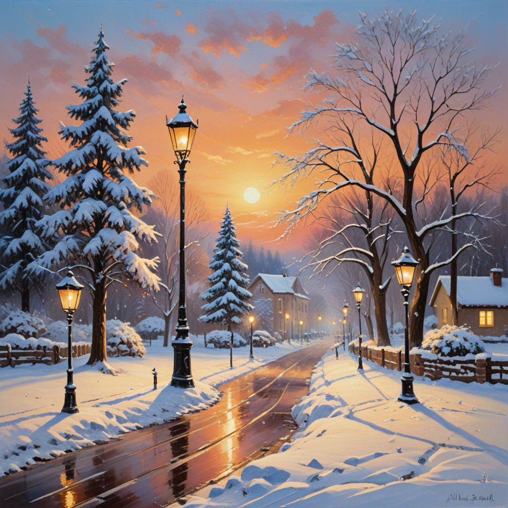 Surreal Snowy Village Scene Captured in Impressive Oil Paint...