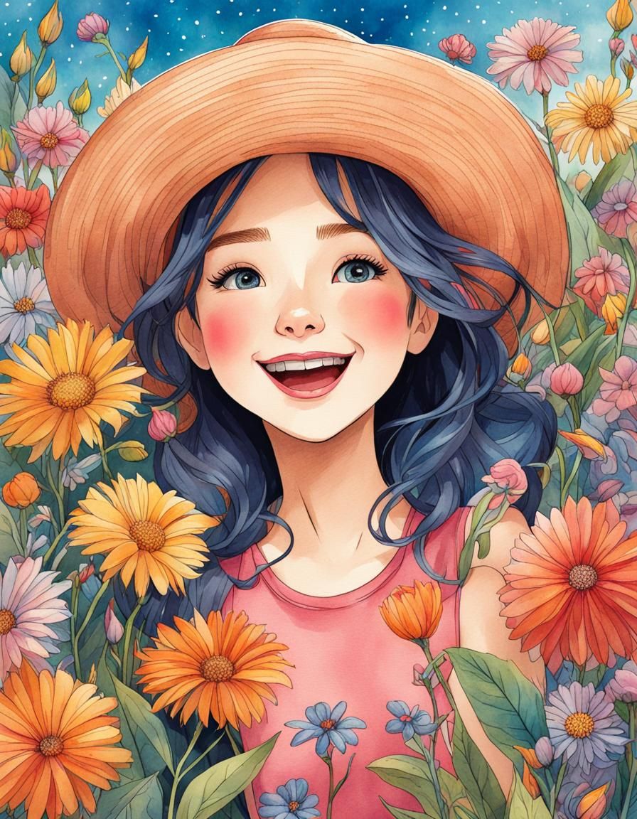 Ecstatic Girl Holding a Beautiful Postcard