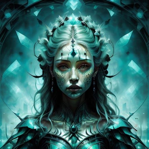 Woman Dissolving into Particles in Crystalline Desert