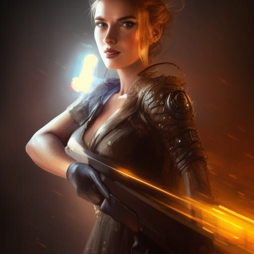 Fantasy Queen in City Alley with Gun