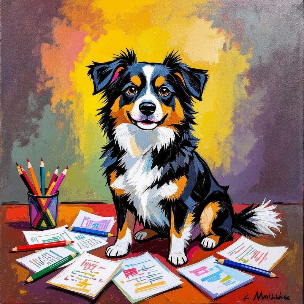 Whimsical Dog in Neo-Impressionistic Style