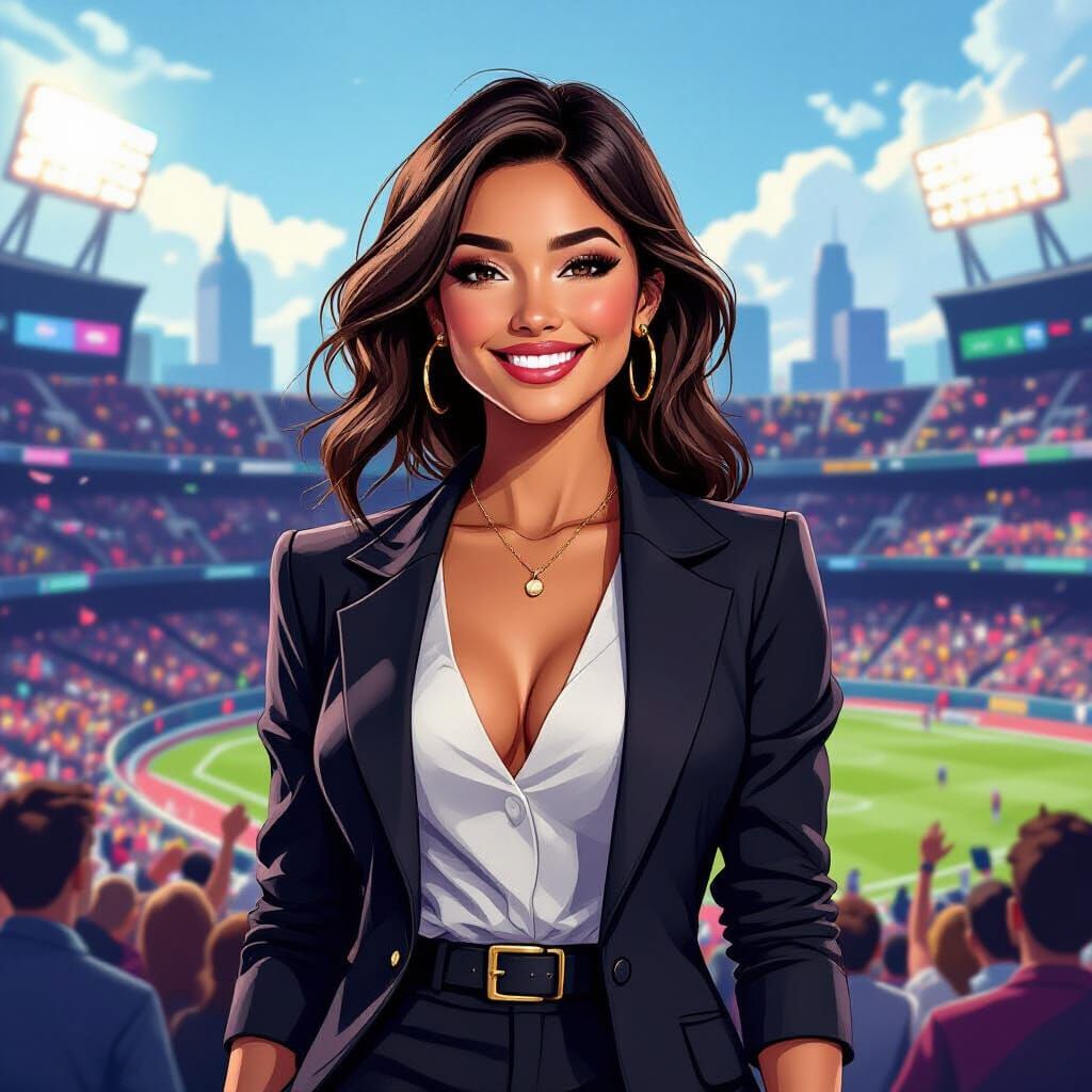 Confident Figure in Stadium: Stylized Digital Illustration