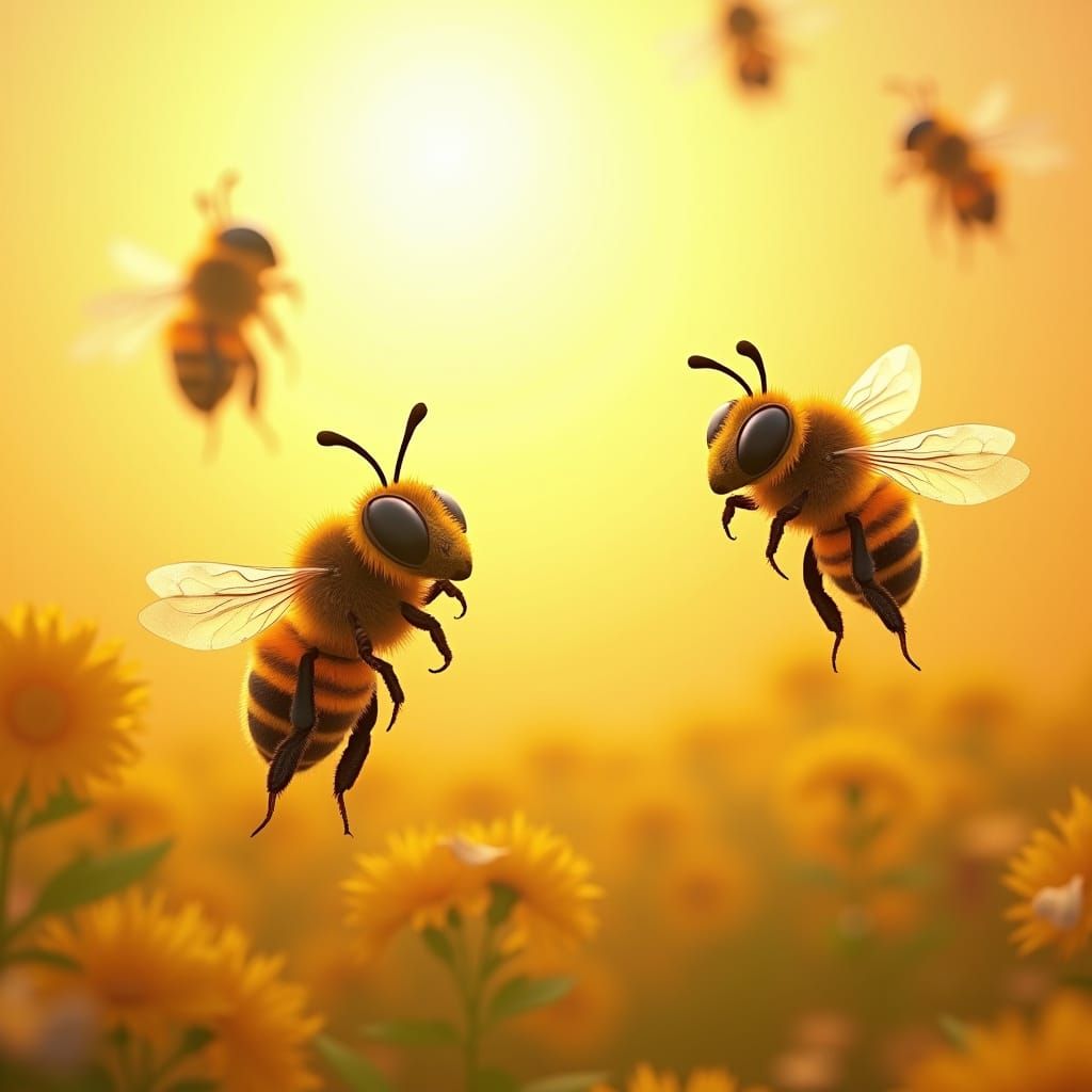 Vibrant Bees in a Radiant Sunny Scene