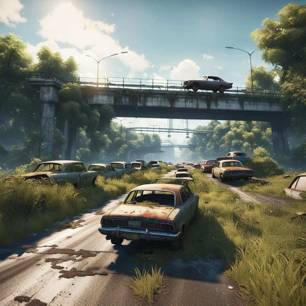Apocalyptic Overpass with Abandoned Cars in Unreal Engine