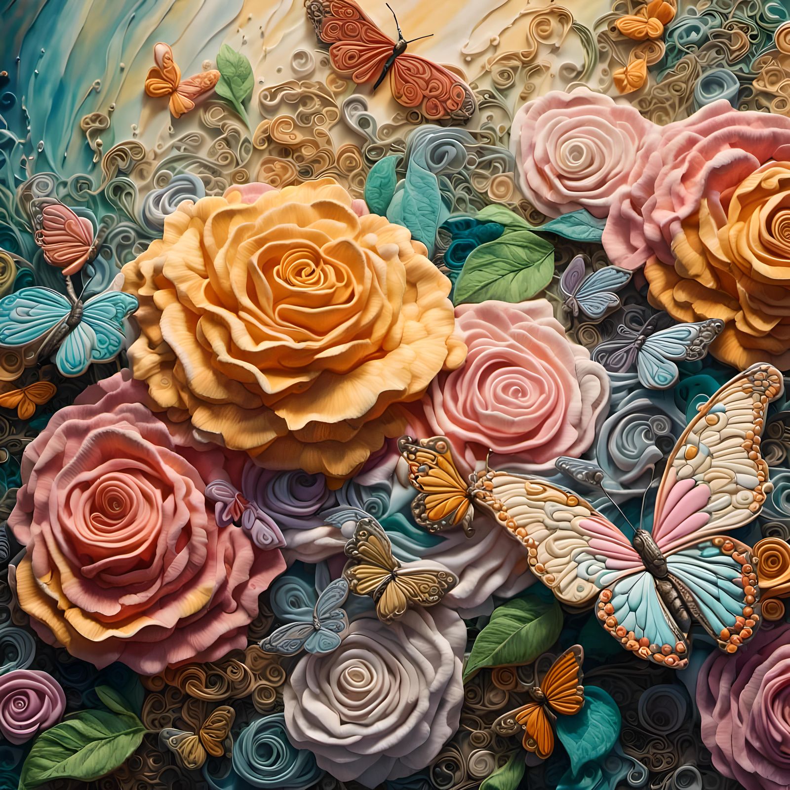 Paisley Butterfly and Roses Ornament