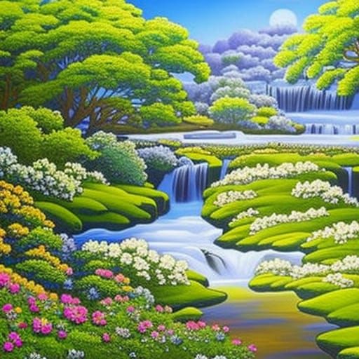 Lush Secret Garden with Colorful Blossoms